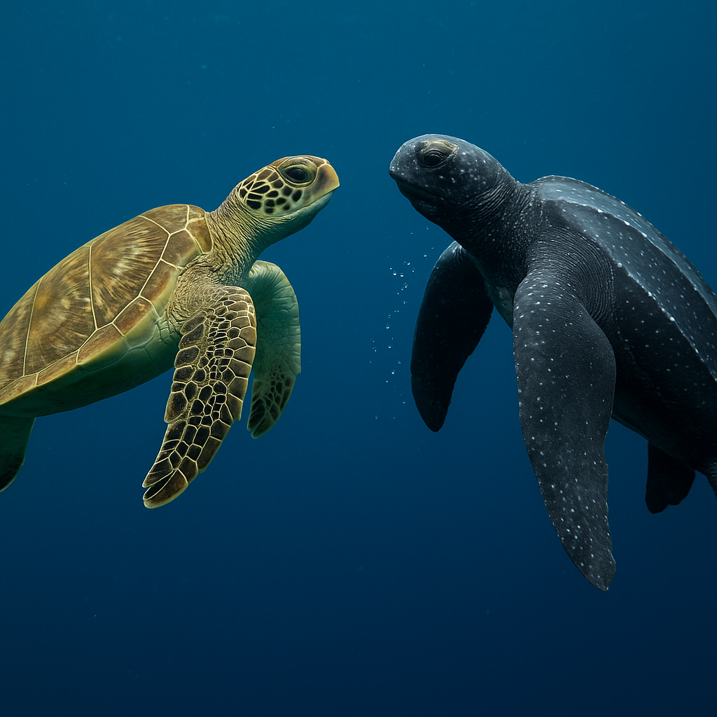 Green Sea Turtle vs. Leatherback Turtle – Die sanften Riesen im Vergleich