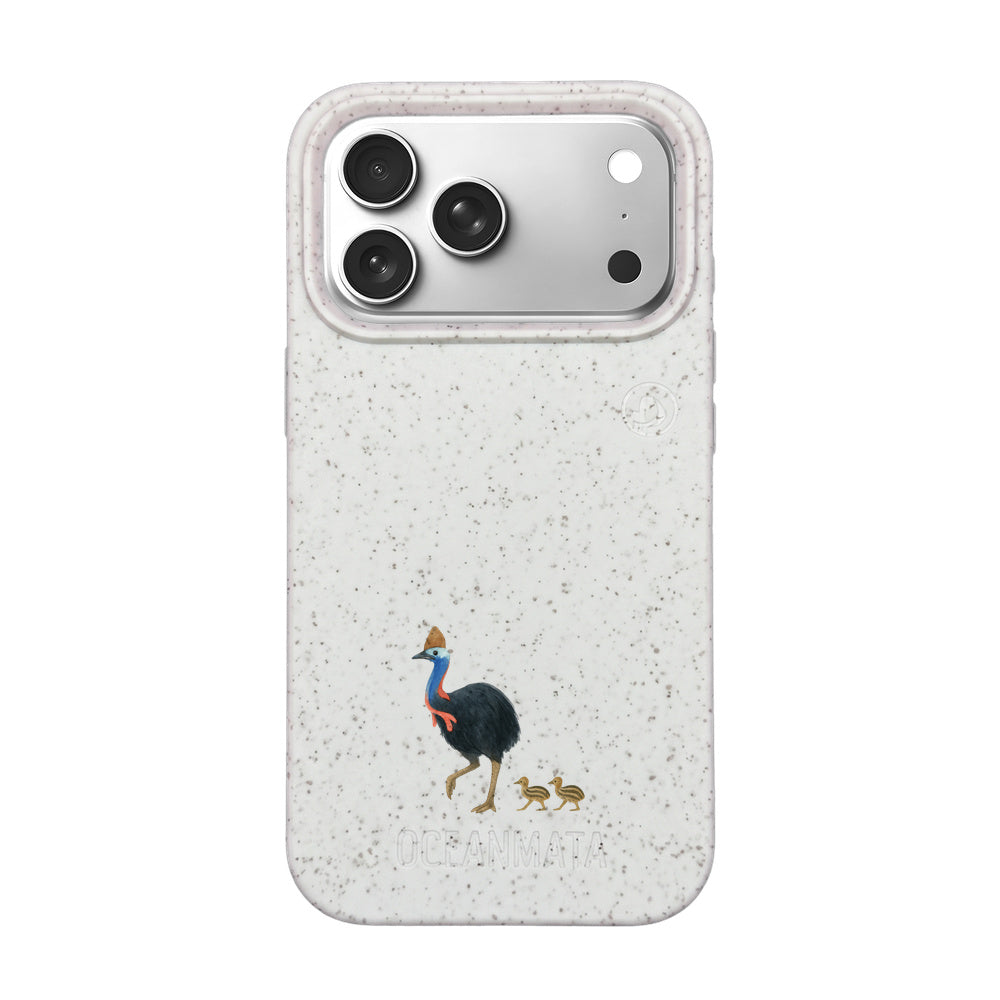 iPhone 18 Pro Max / 17 Pro Max Hülle - Cassowary weiß - "CassowaryStroll" - nachhaltig