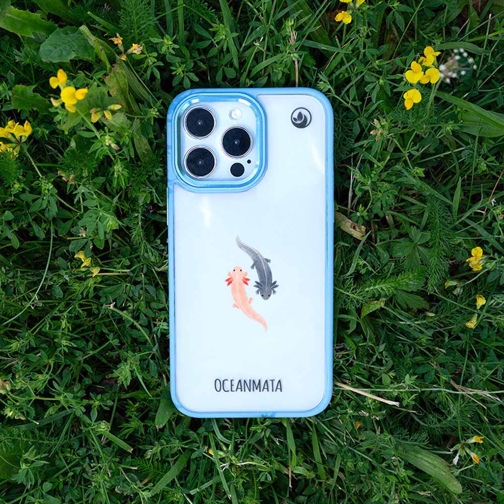 iPhone 16e/17e Hülle - Axlotl blau - "Axl" - nachhaltig