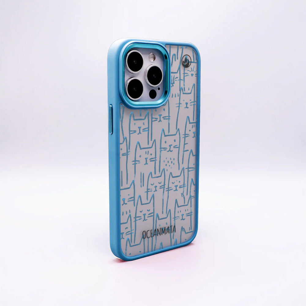 iPhone 13 pro Hülle - Katzen blau - "miau" - nachhaltig