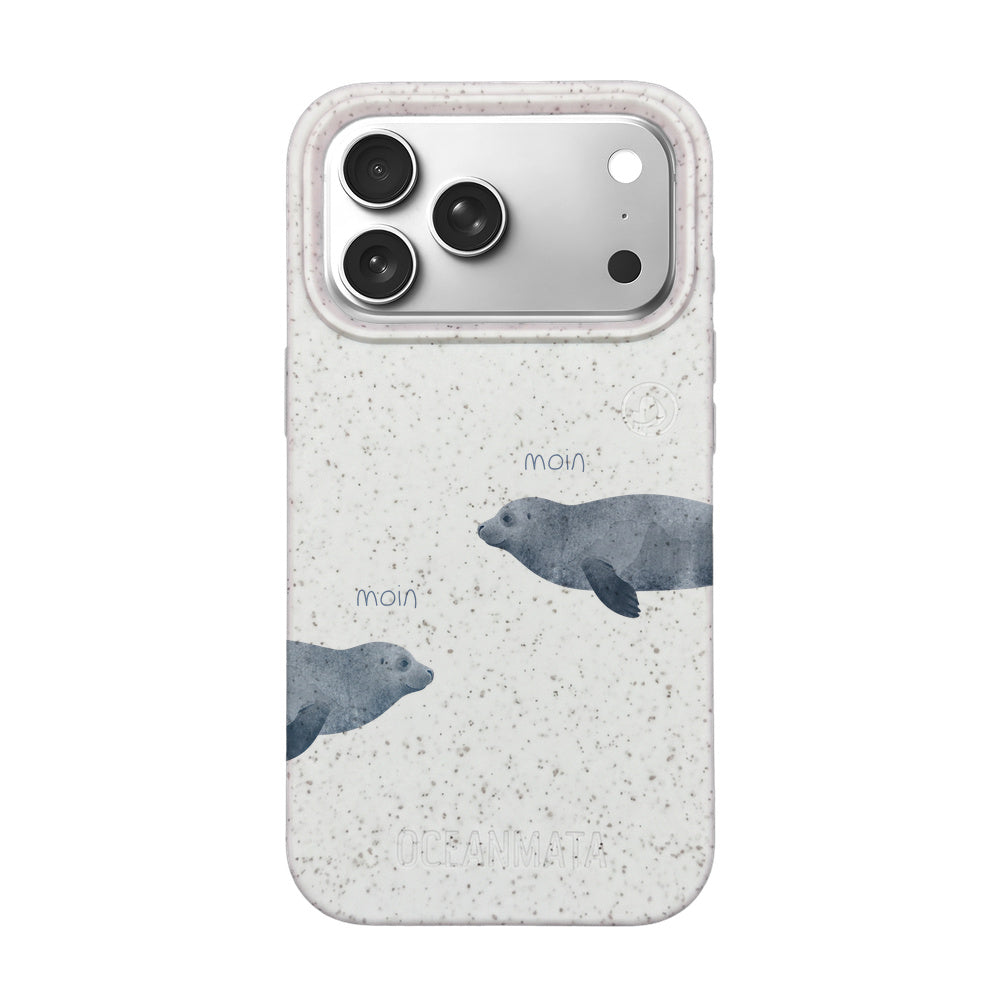 iPhone 18 Pro Max / 17 Pro Max Hülle - Robbe weiß - "mooornin" - nachhaltig