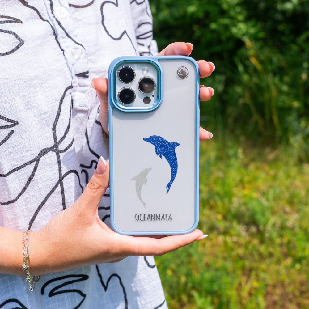 iPhone 13 pro Hülle - Delfin blau - "Dolphin Twins" - nachhaltig