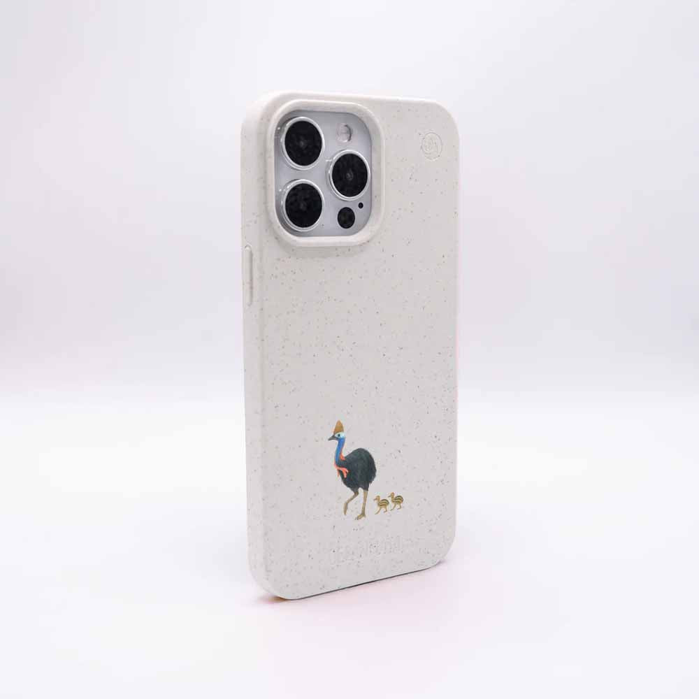 iPhone 15 pro Hülle - Cassowary weiß - "CassowaryStroll" - nachhaltig