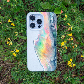 iPhone 13 mini Hülle - Regenbogen Welle weiß - "WaveOfPride" - nachhaltig