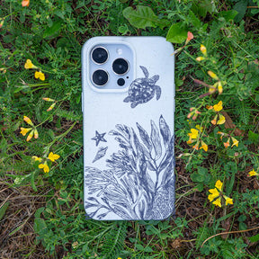 iPhone 12 mini Hülle - Schildkröten weiß - "White Silent Waves" - nachhaltig
