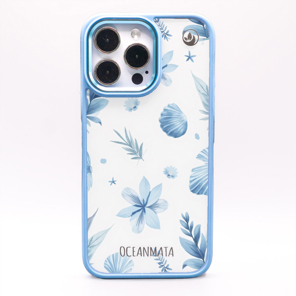 iPhone 13 Hülle - Blumen blau - "Flowers & Shells" - nachhaltig