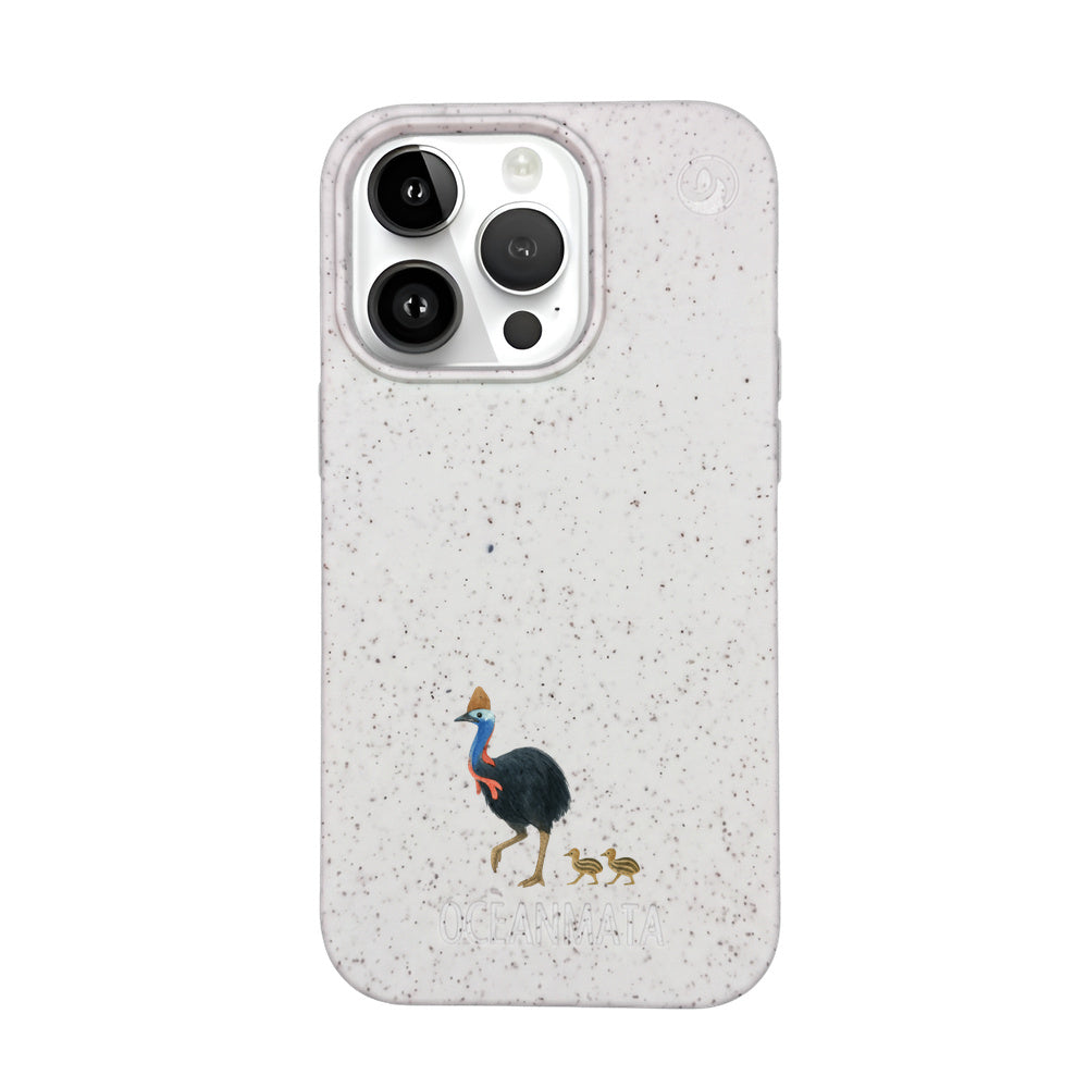 iPhone 14 pro Hülle - Cassowary weiß - "CassowaryStroll" - nachhaltig