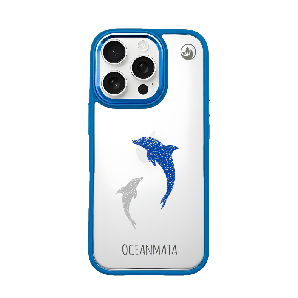 iPhone 16 pro Hülle - Delfin blau - "Dolphin Twins" - nachhaltig