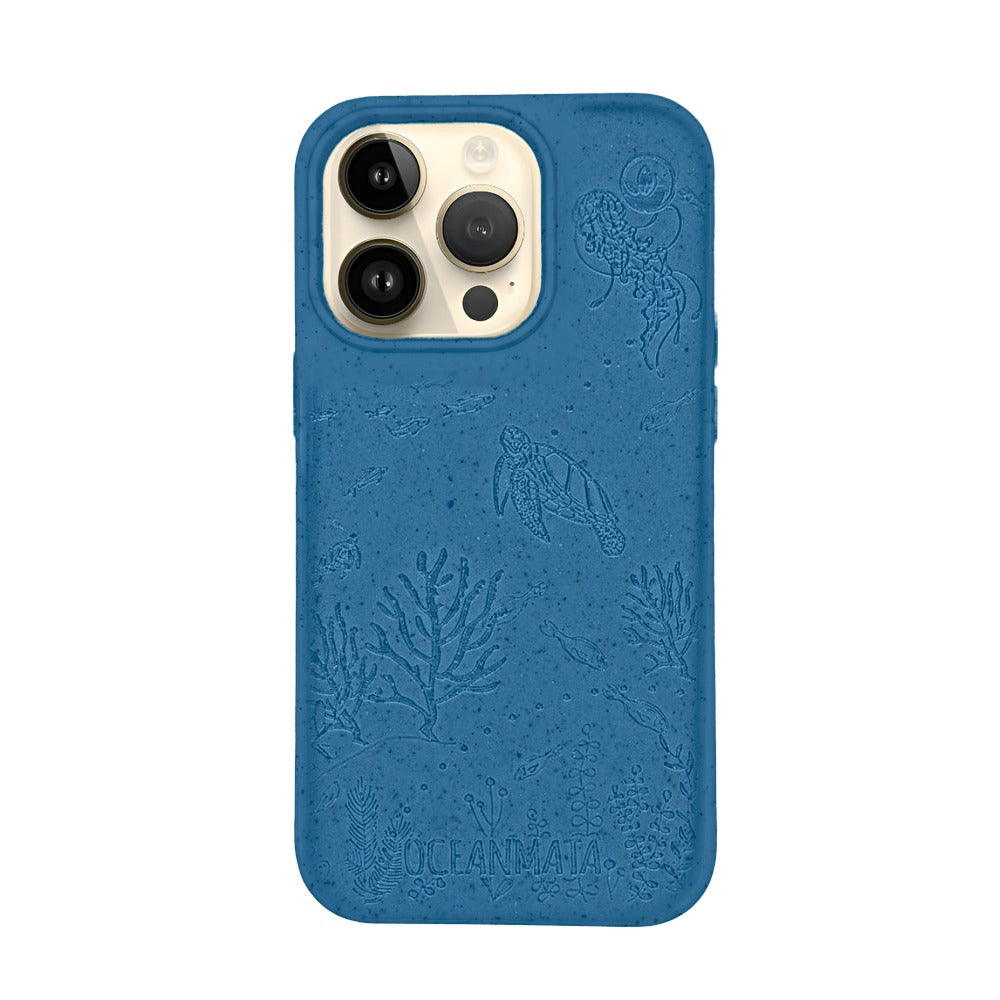 iPhone 14 pro max Hülle "TURTLE Family" - blau - nachhaltig