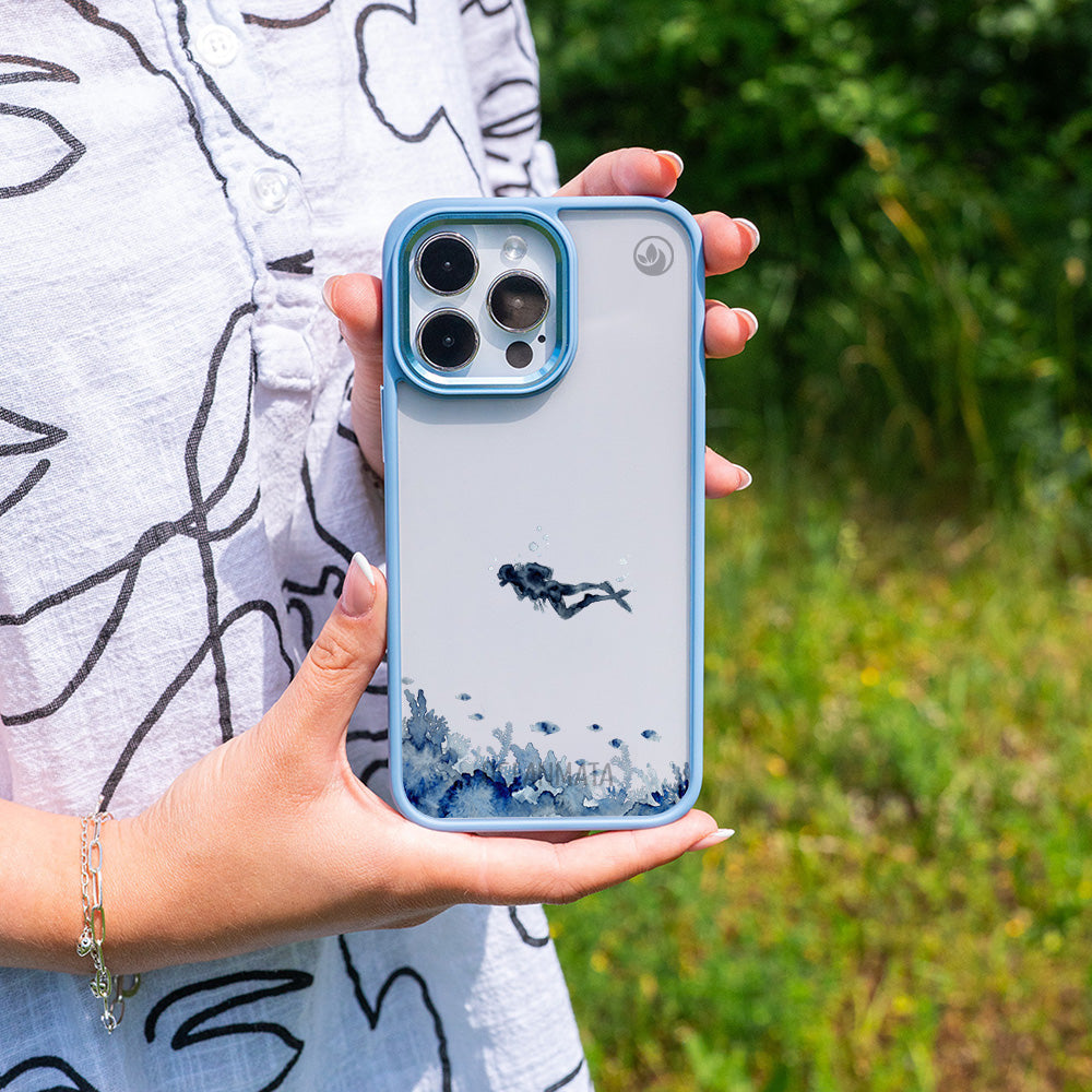 iPhone 15 pro Hülle - Taucher blau - "DeepDive" - nachhaltig