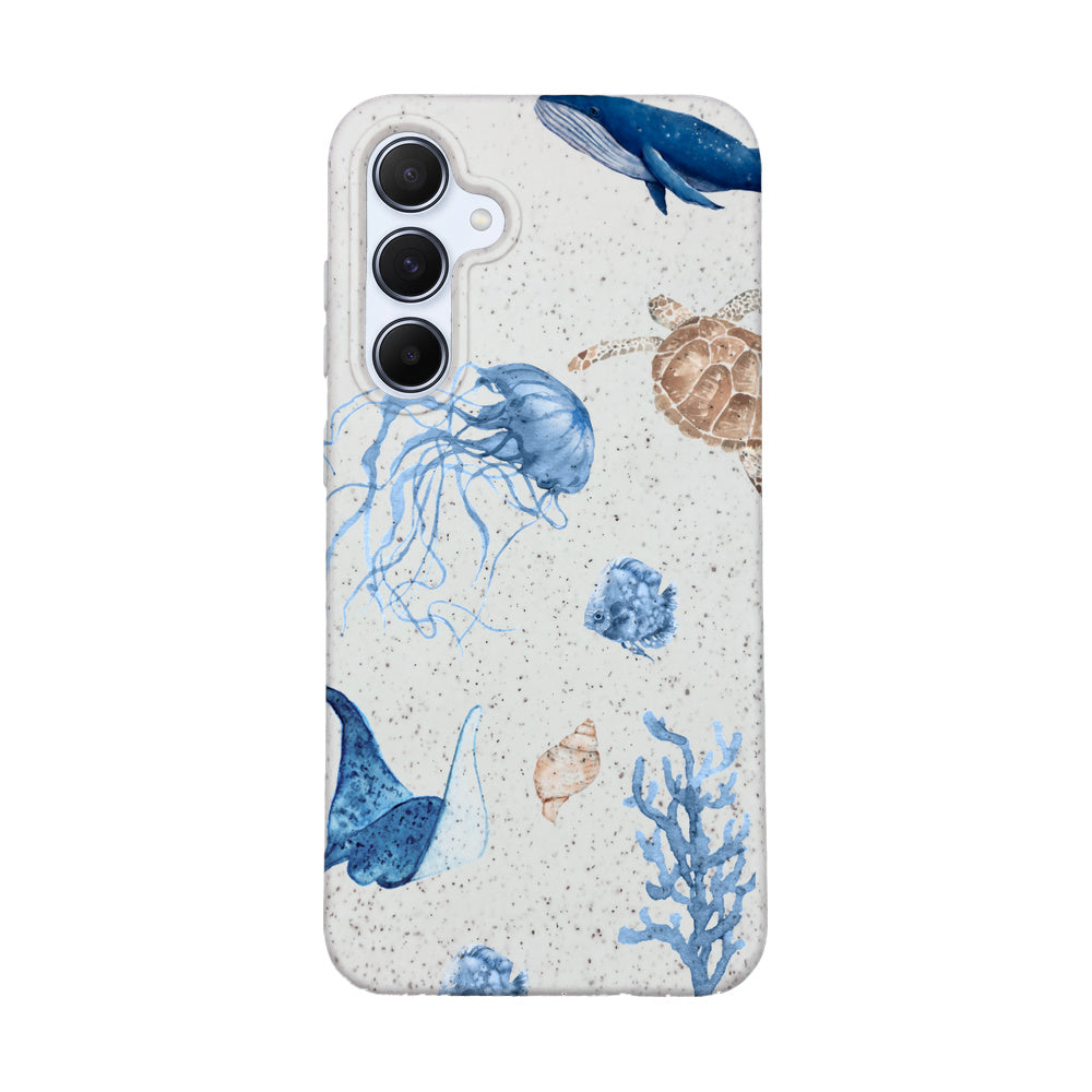 Samsung A55 Hülle - weiß Schildkröte - "Sea Turtle & Friends" - nachhaltig