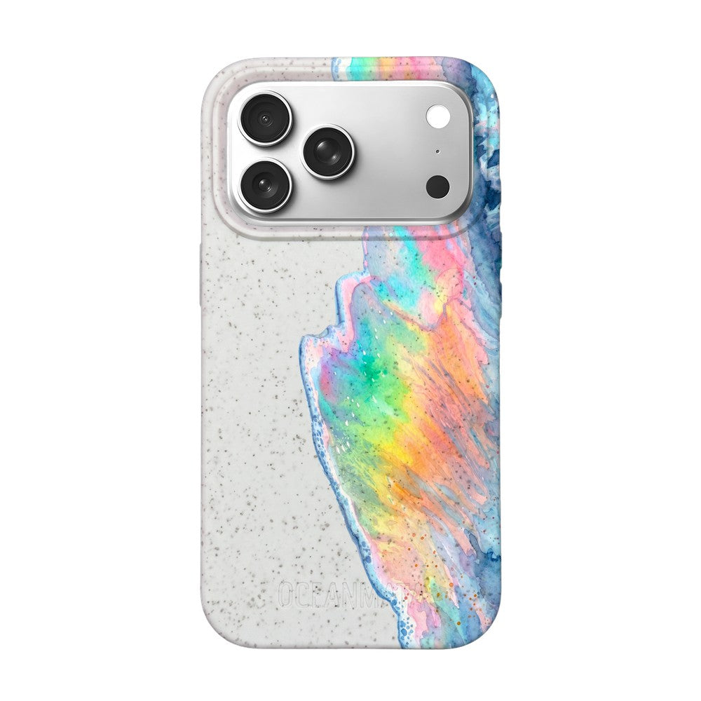 iPhone 18 Pro Max / 17 Pro Max Hülle - Regenbogen Welle weiß - "WaveOfPride" - nachhaltig