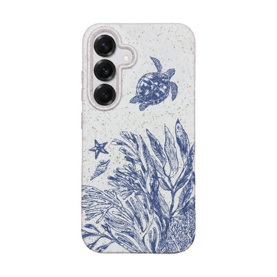 Samsung S25 Hülle - Schildkröten weiß - "White Silent Waves" - nachhaltig