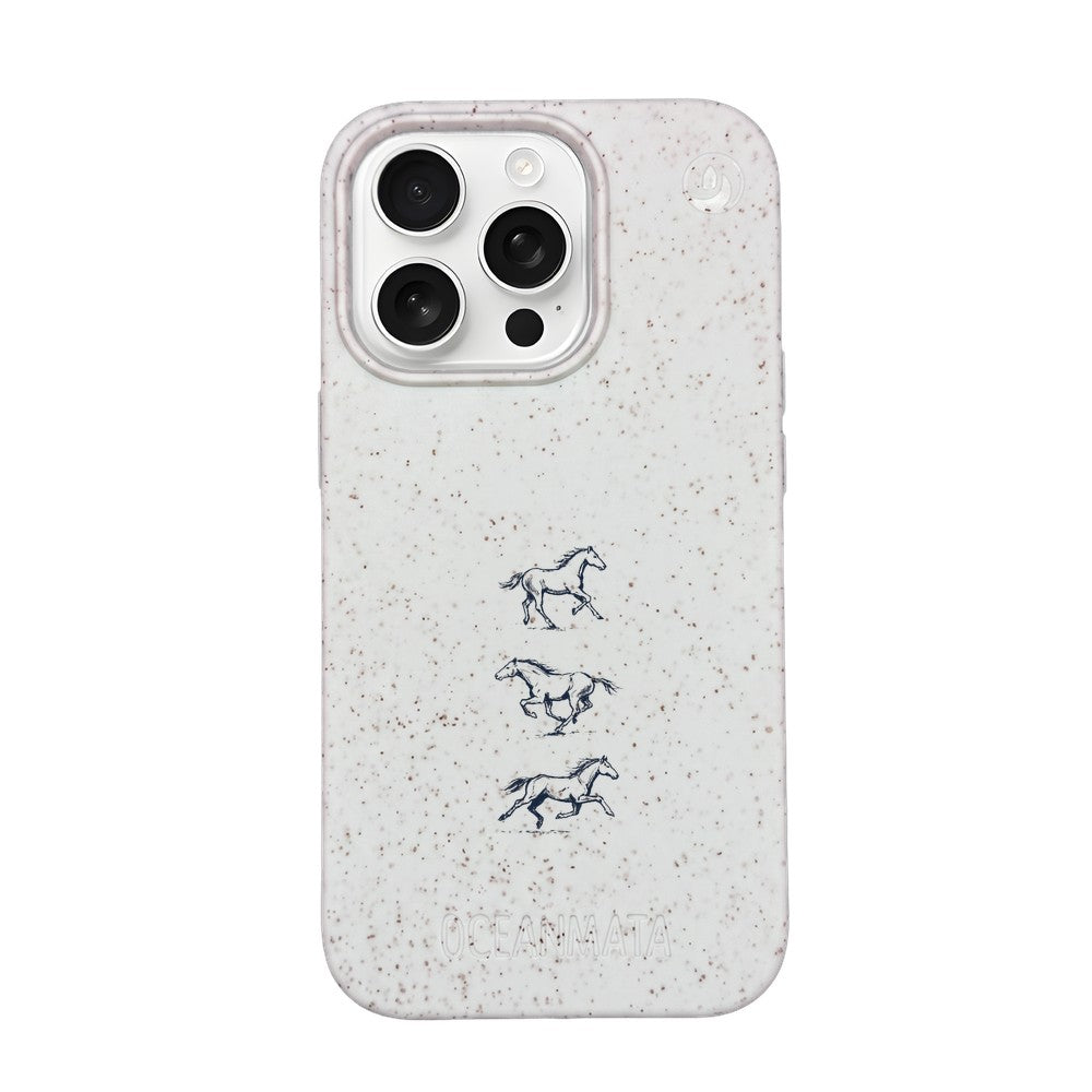 iPhone 16 pro Hülle - Pferd weiß - "wild" - nachhaltig